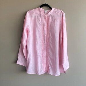 LL Bean 100% Linen Long Sleeve Button Down Tunic Blouse Pink Size XL